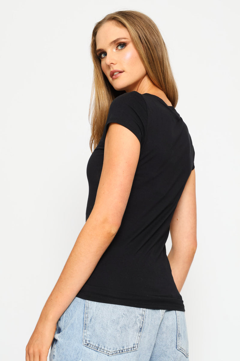 Short Sleeve Guess Script Tee - Black