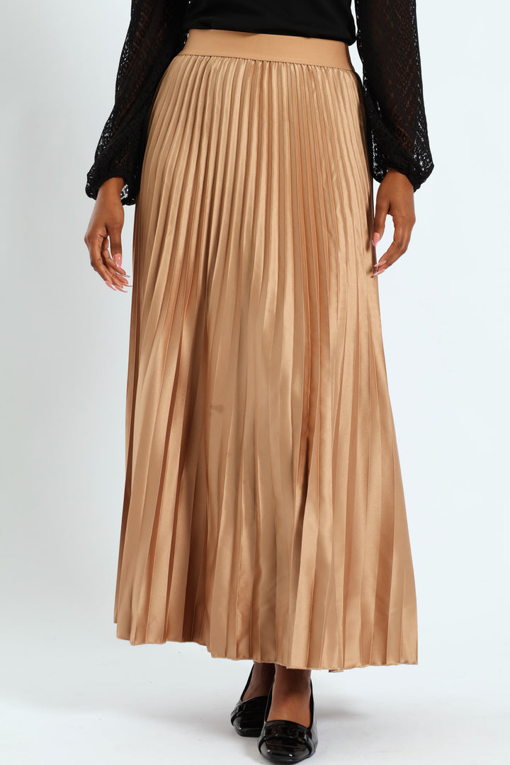 Pleated Satin Maxi Skirt - Taupe