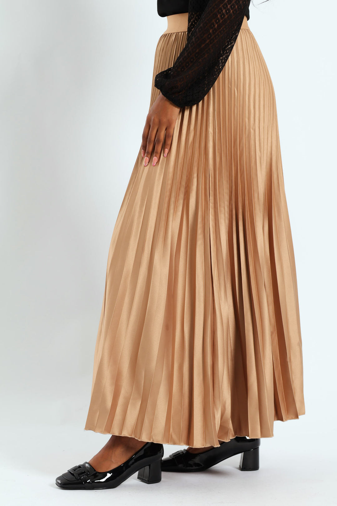 Pleated Satin Maxi Skirt - Taupe