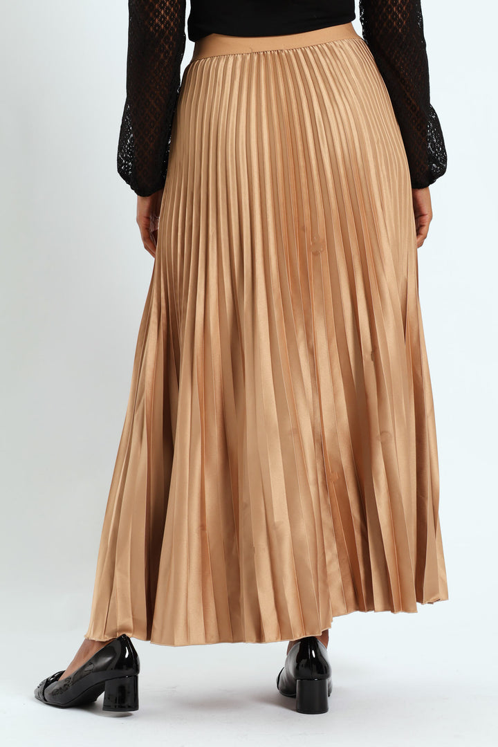 Pleated Satin Maxi Skirt - Taupe