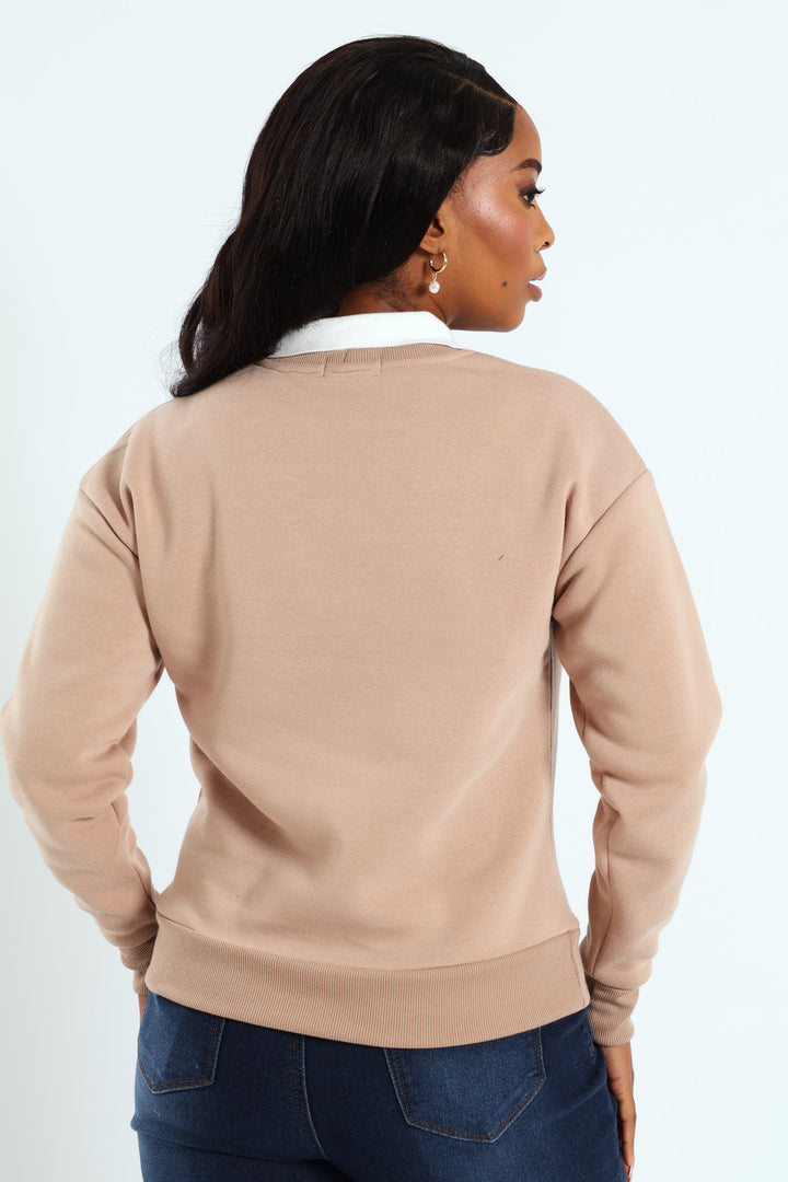 Twofer Active Top With Screen Print - Dark Beige