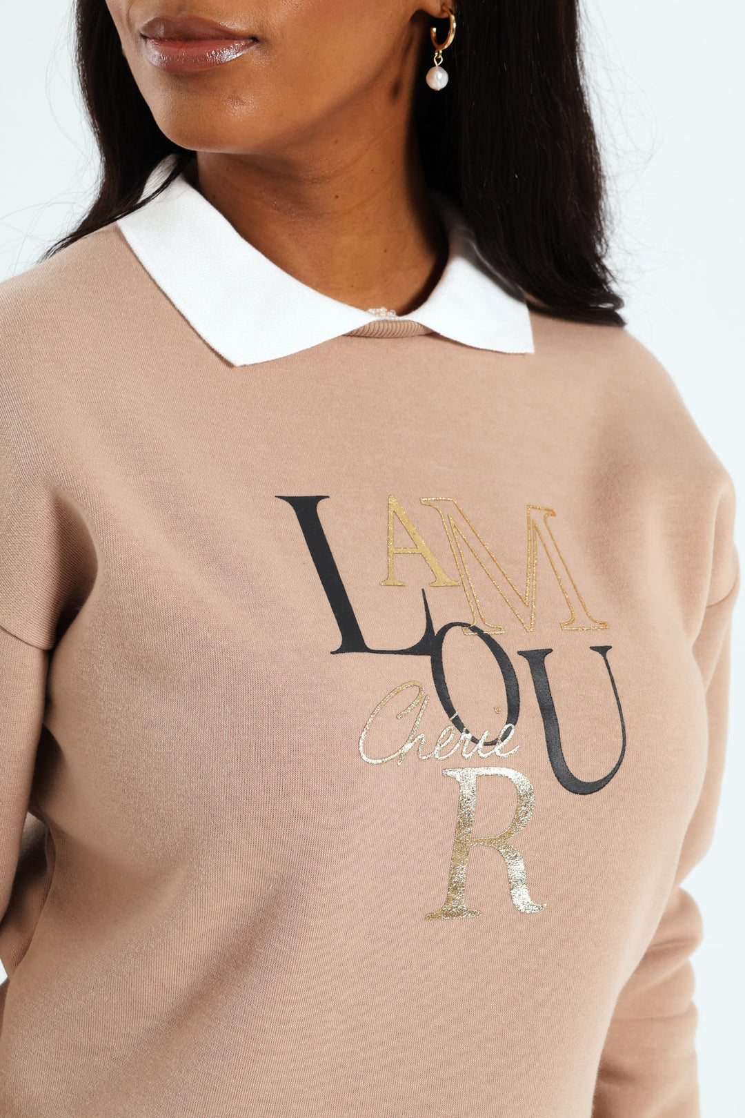 Twofer Active Top With Screen Print - Dark Beige