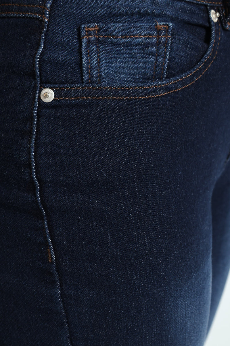 Roll Hem Knit Denim Skinny Leg Jean - Dark Wash