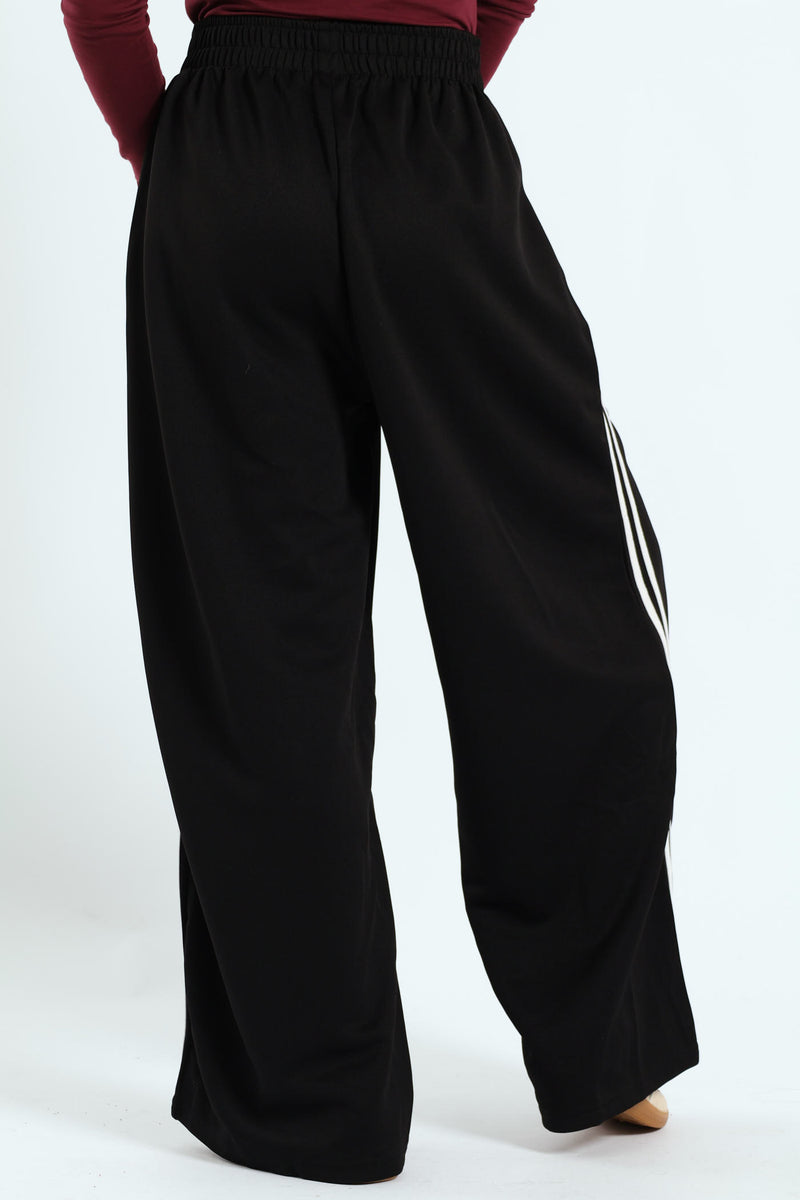Stripe Tricot Wide Leg Trackpants - Black