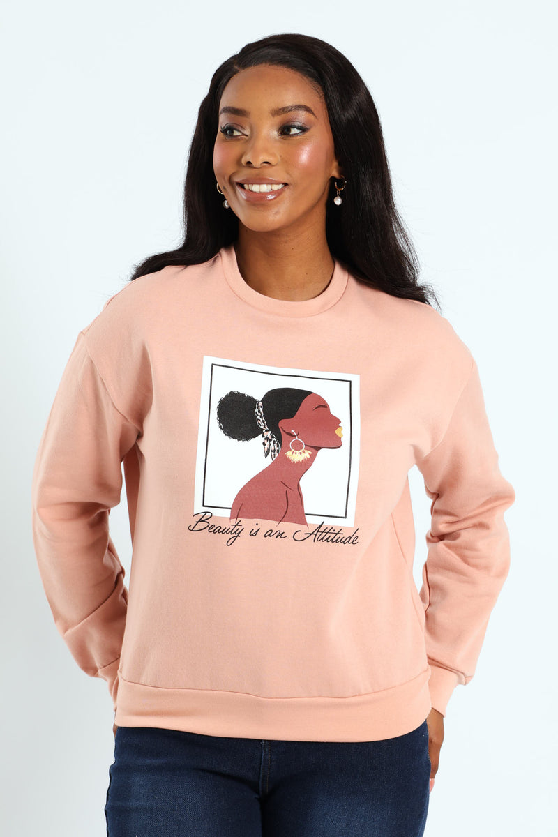 Long Sleeve Printed Screen Pullover - Blush