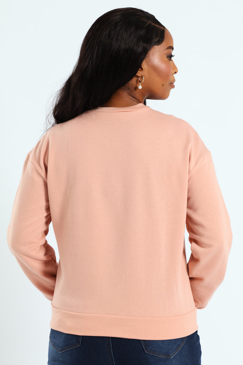 Long Sleeve Printed Screen Pullover - Blush