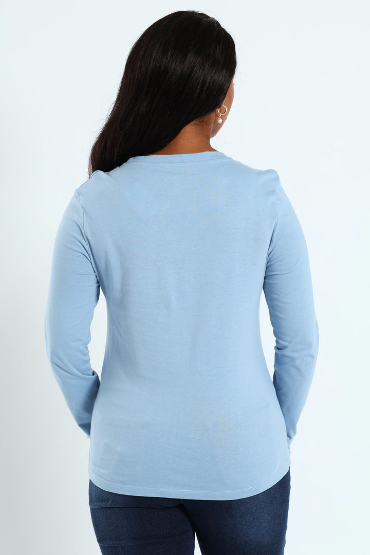 Long Sleeve Cotton Crew Top - Light Blue