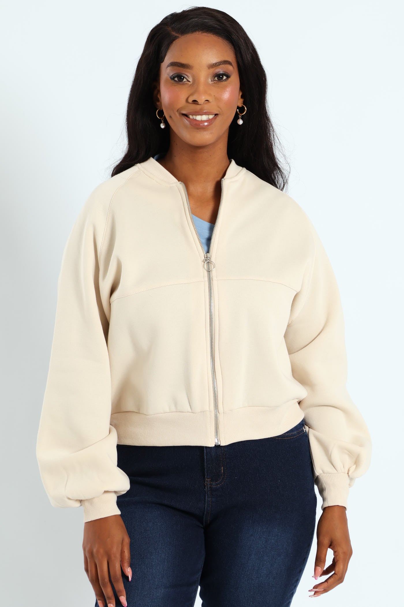 Ladies Zip Through Fleece Bomber Jacket - Ivory – Edgars