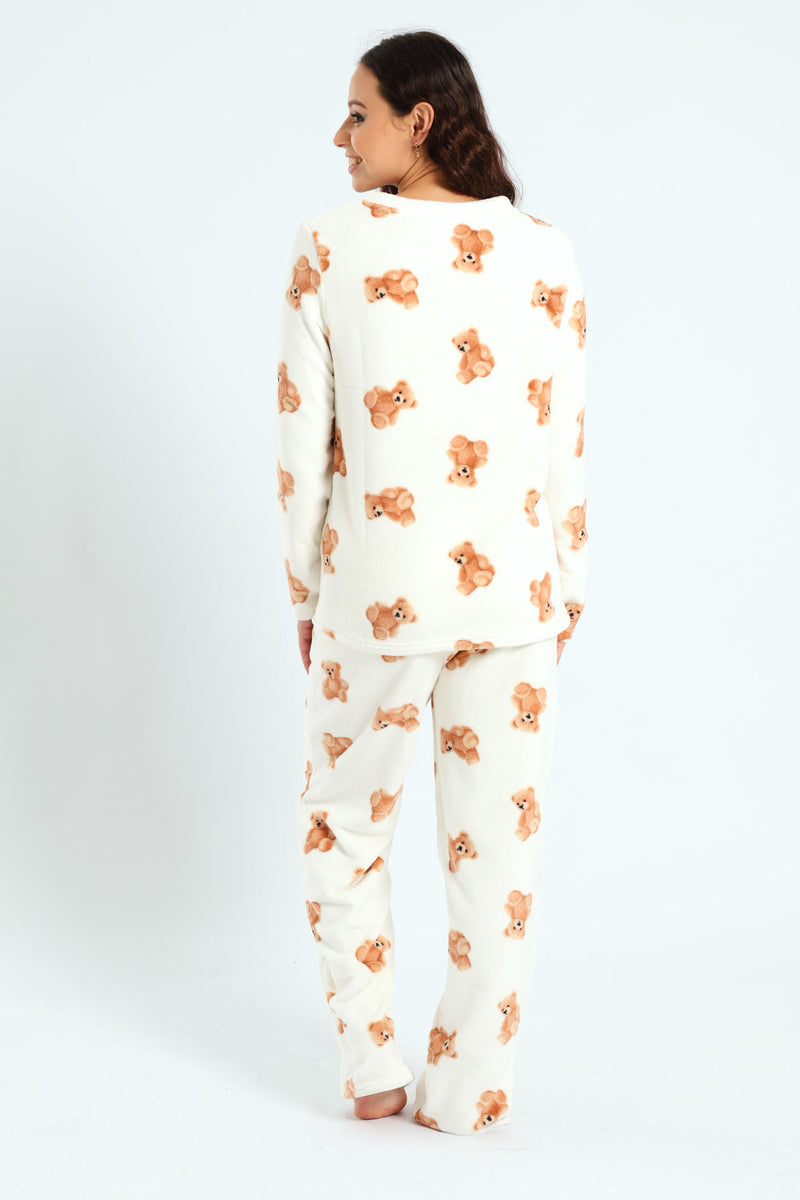 Long Sleeve Cosy Teddy Top & Pants Set - Cream