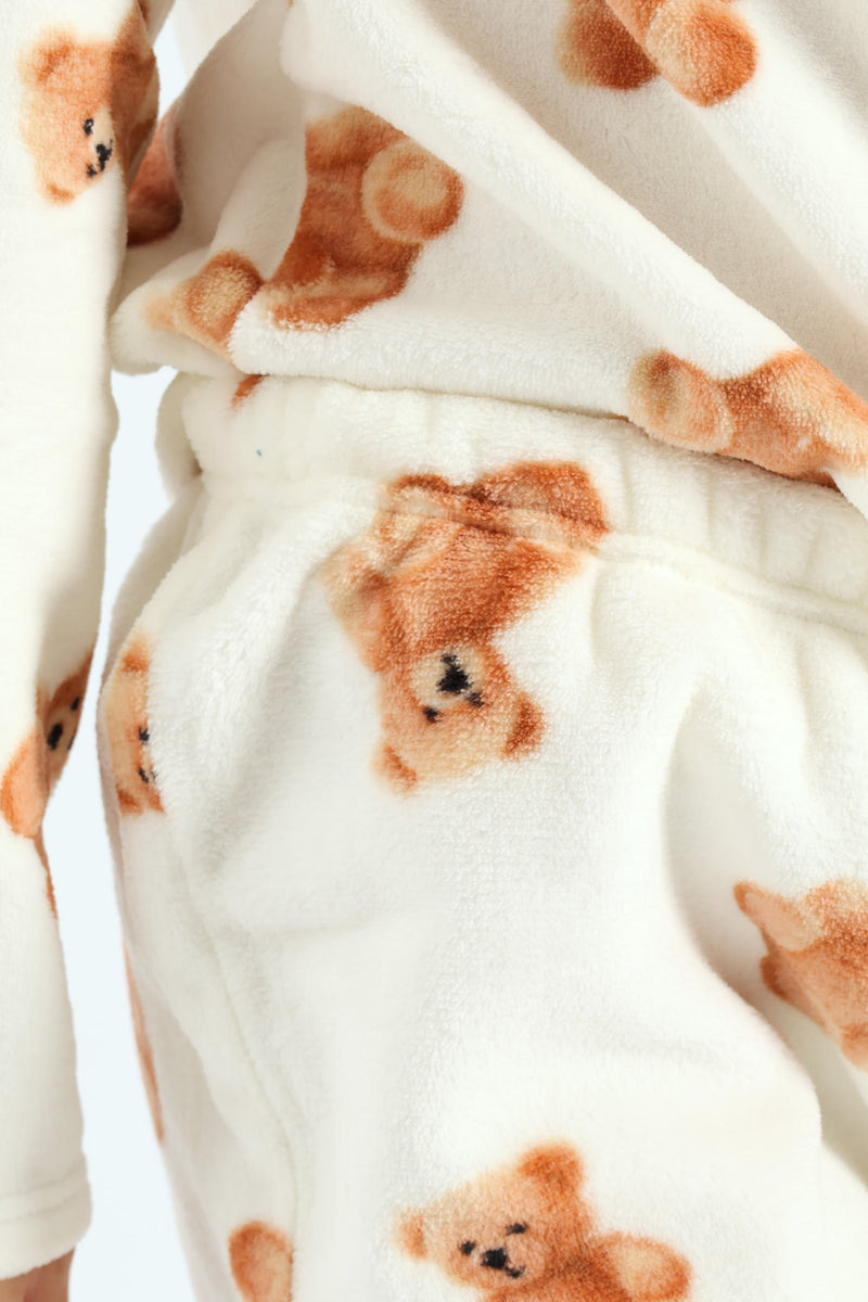 Long Sleeve Cosy Teddy Top & Pants Set - Cream
