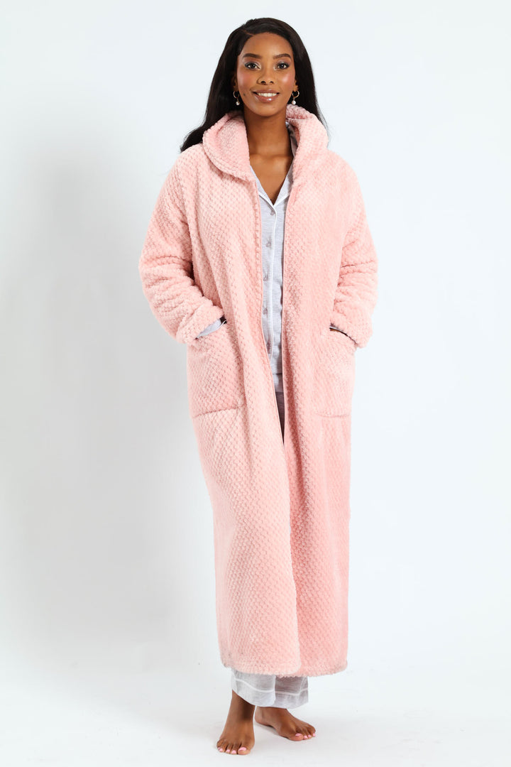 Ankle Length Zip-Through Gown - Pink