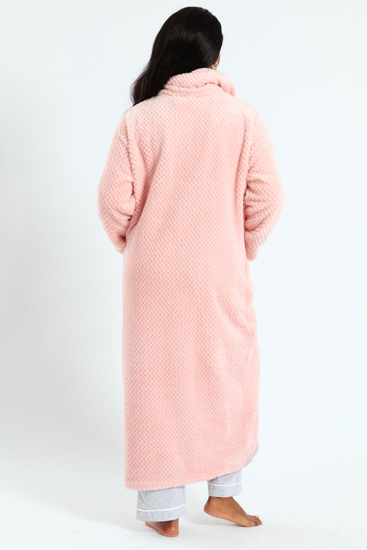 Ankle Length Zip-Through Gown - Pink