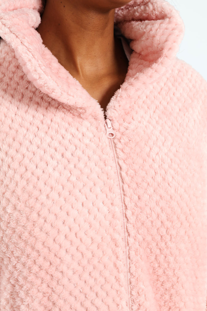 Ankle Length Zip-Through Gown - Pink