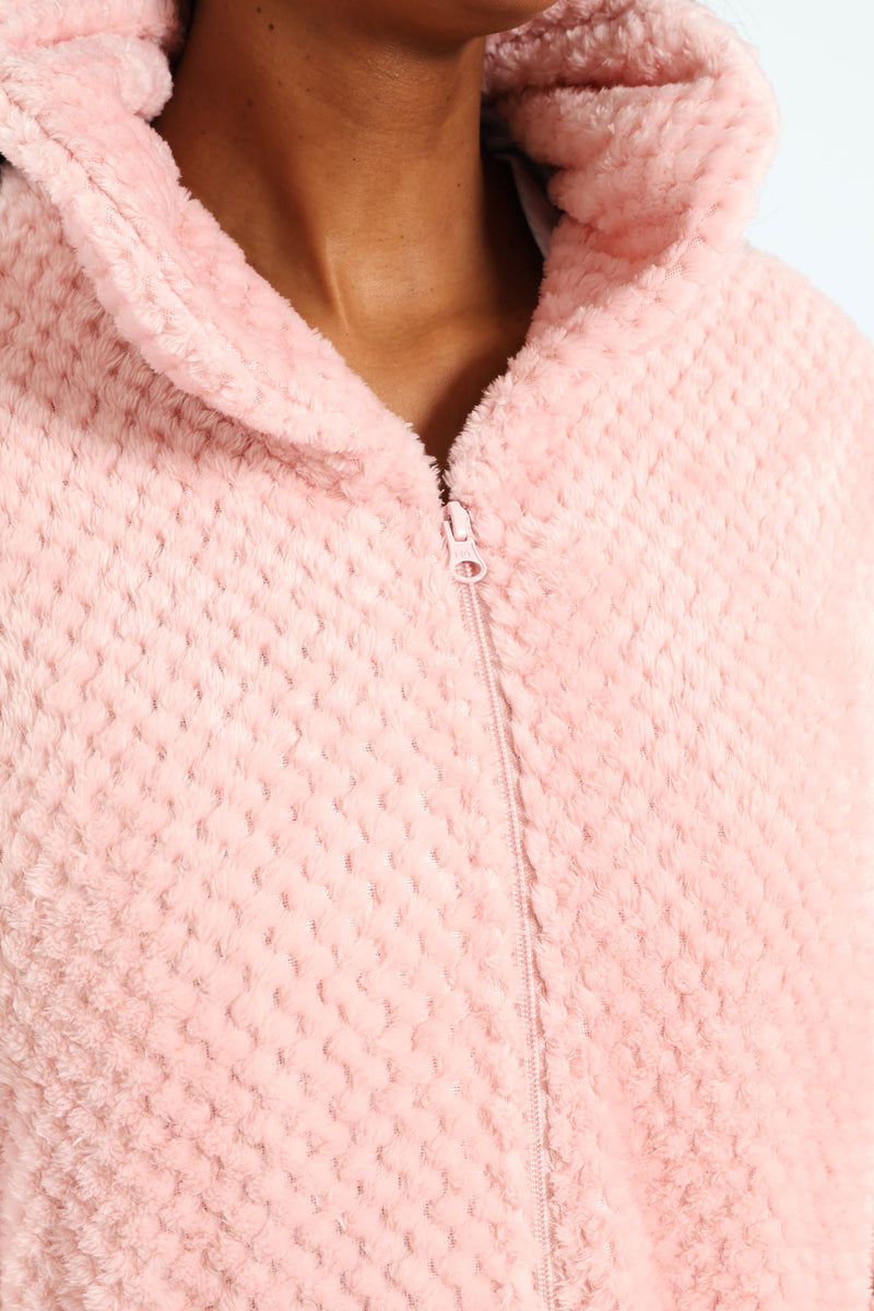 Ankle Length Zip-Through Gown - Pink