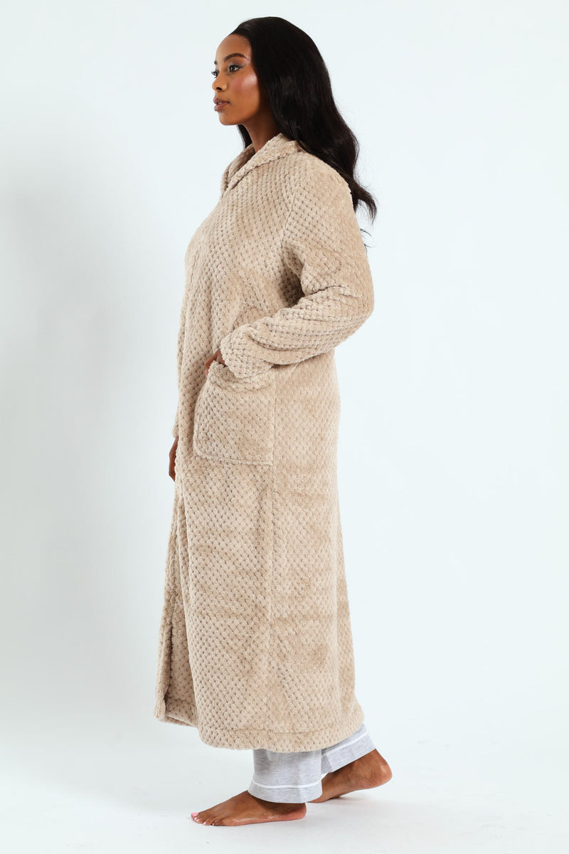 Ankle Length Zip Through Gown - Light Brown