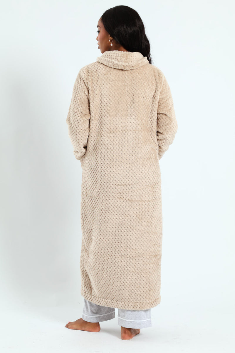 Ankle Length Zip Through Gown - Light Brown