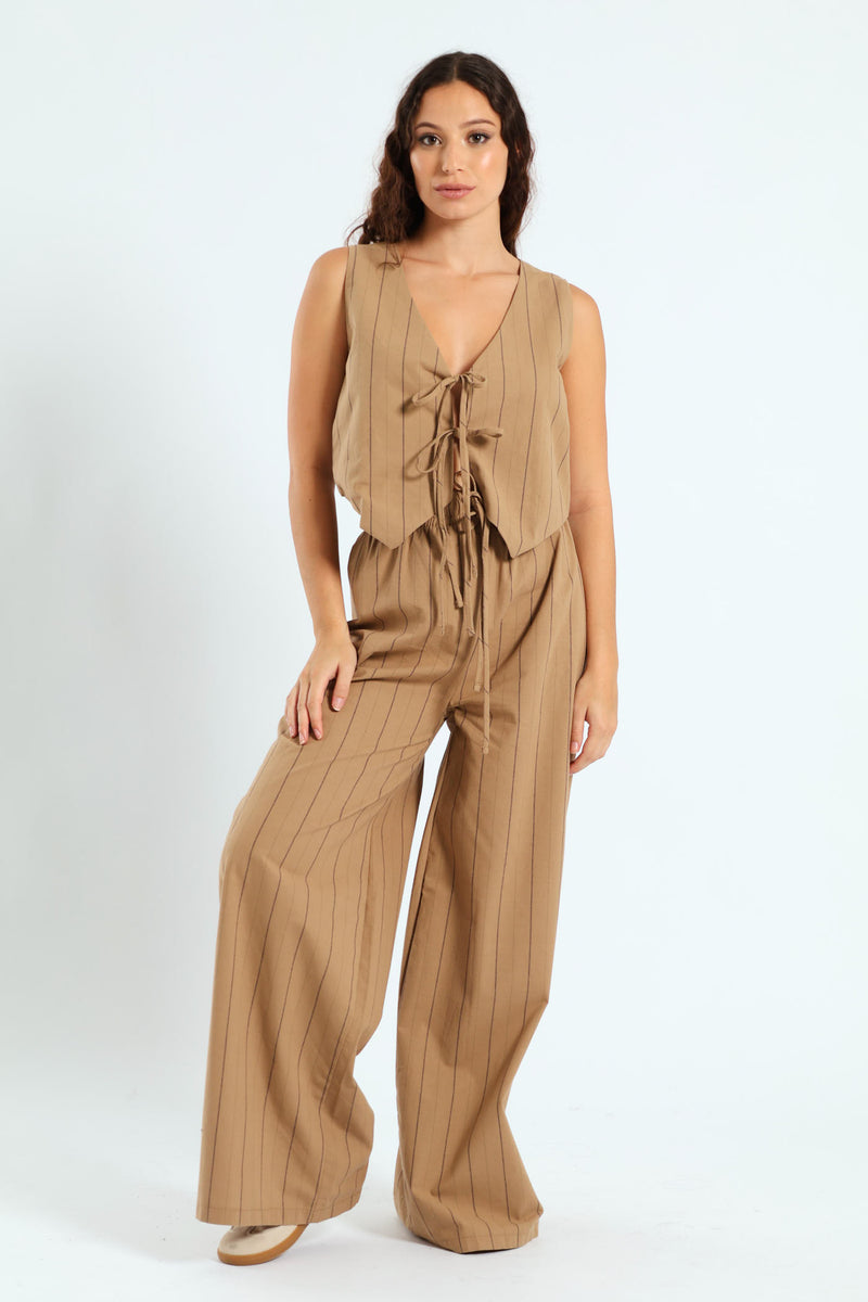 Stripe Relaxed Pants - Tan