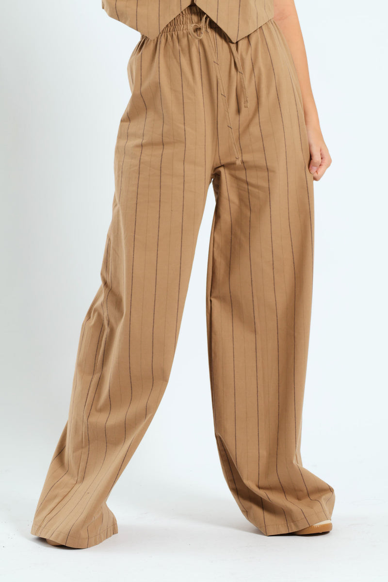 Stripe Relaxed Pants - Tan