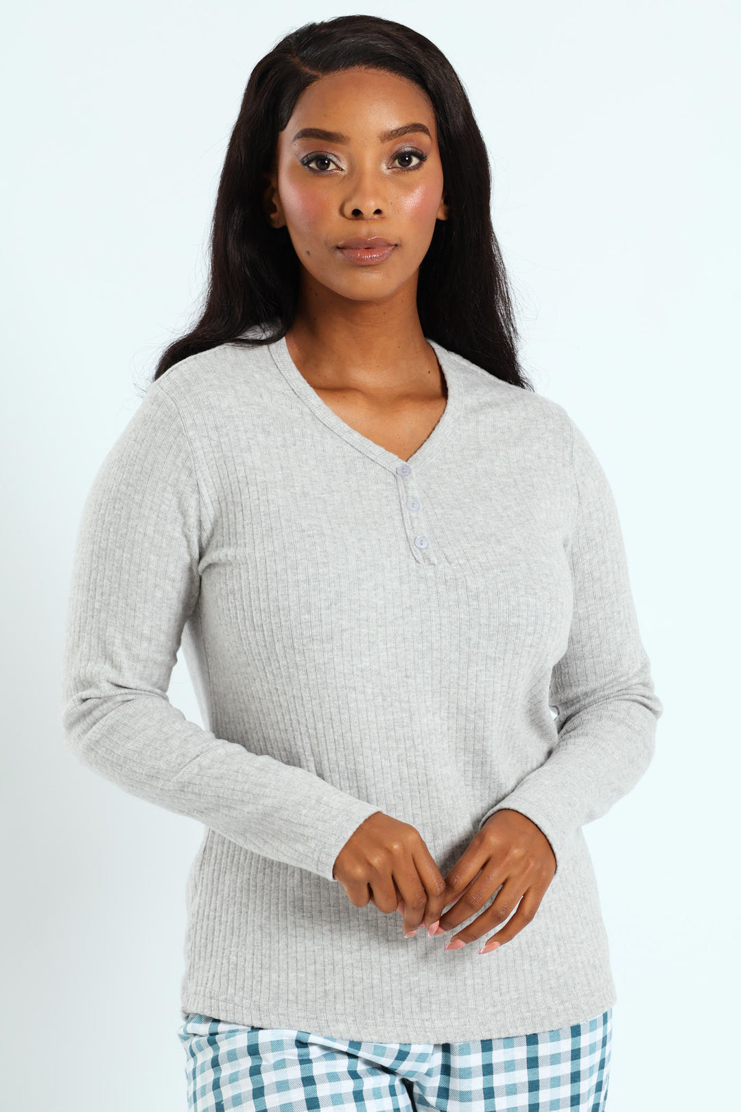 Long Sleeve Brushed Rib Tee - Grey