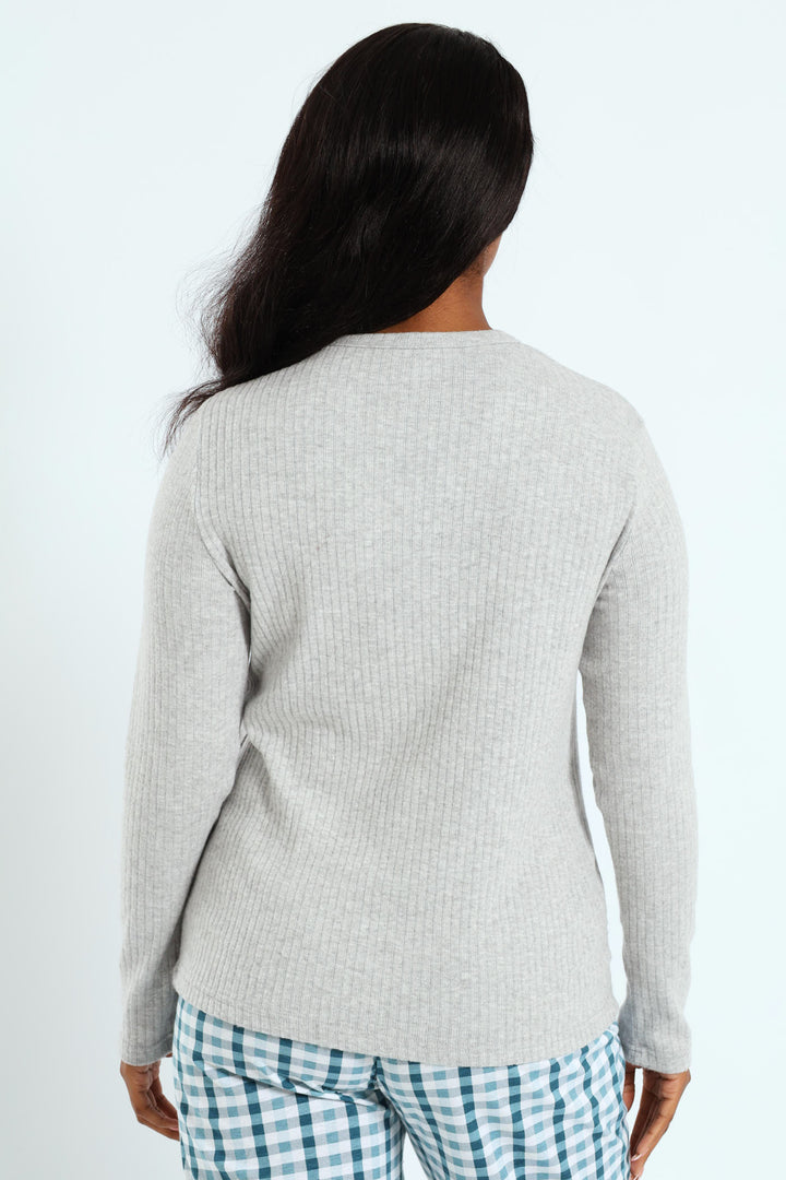 Long Sleeve Brushed Rib Tee - Grey