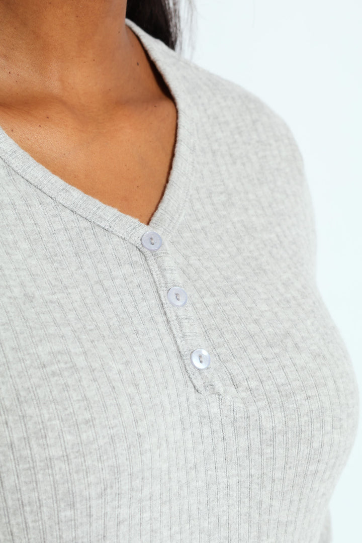 Long Sleeve Brushed Rib Tee - Grey