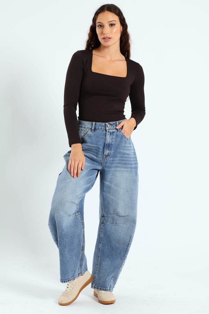 Forward Seam Barrel Jean - Mid Blue