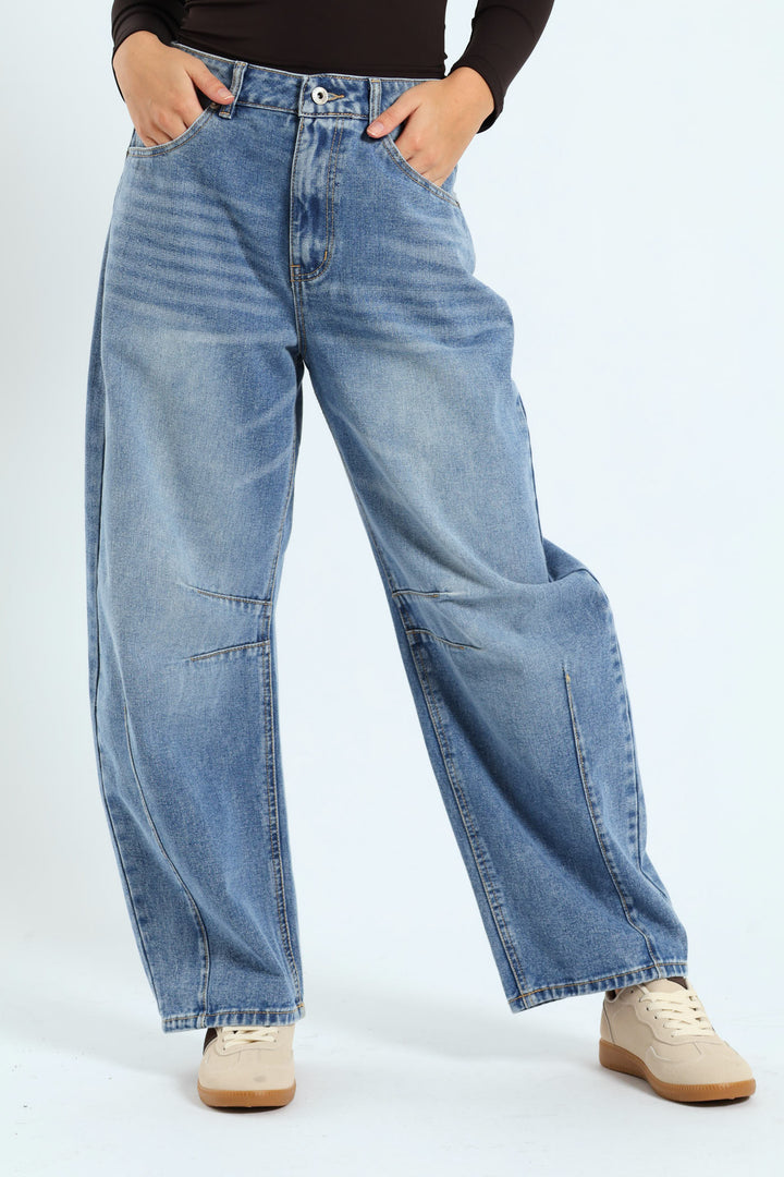 Forward Seam Barrel Jean - Mid Blue