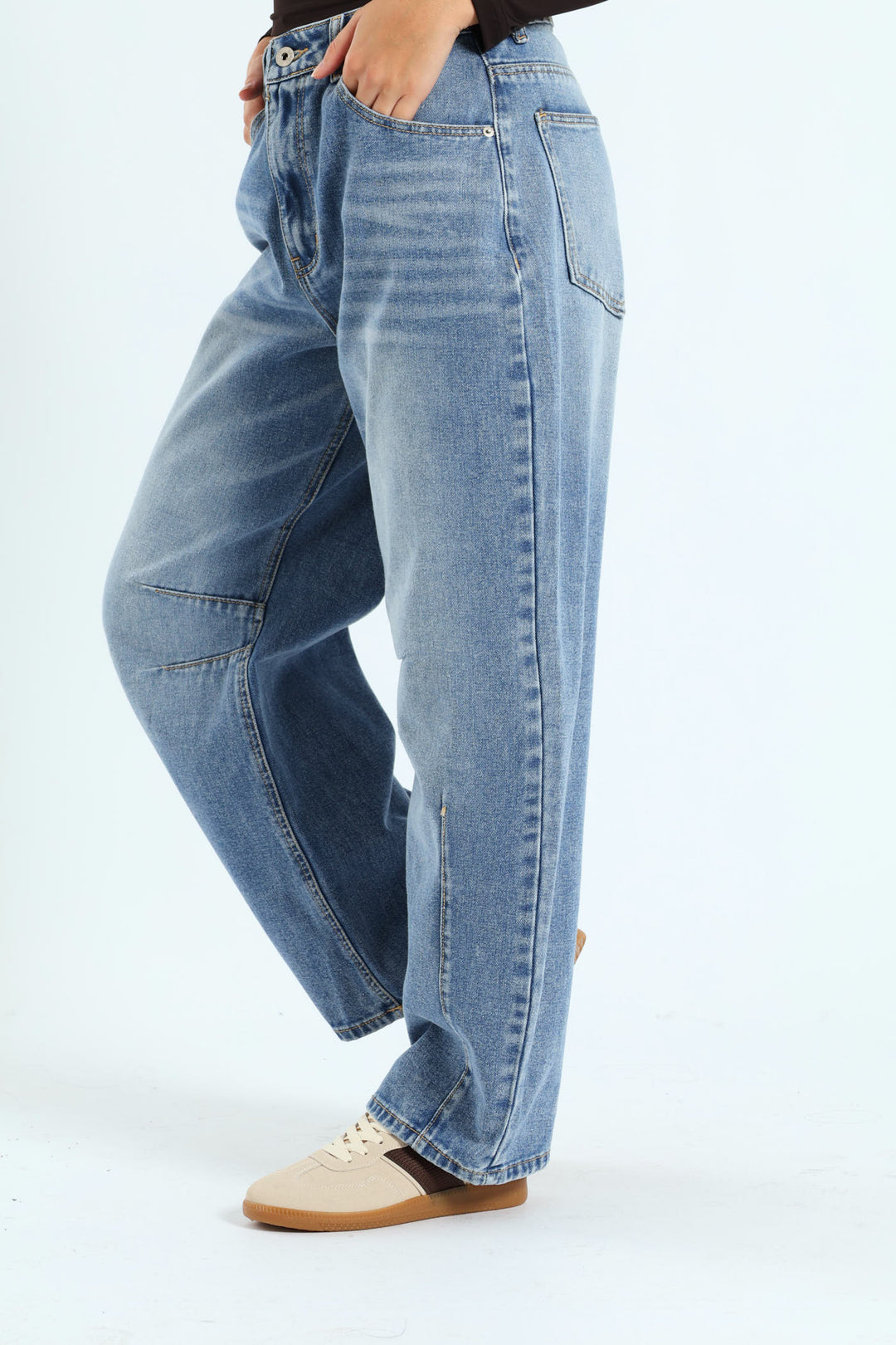 Forward Seam Barrel Jean - Mid Blue