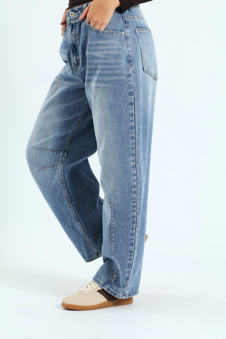 Forward Seam Barrel Jean - Mid Blue
