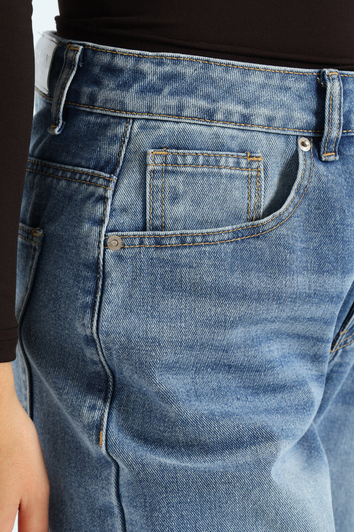 Forward Seam Barrel Jean - Mid Blue