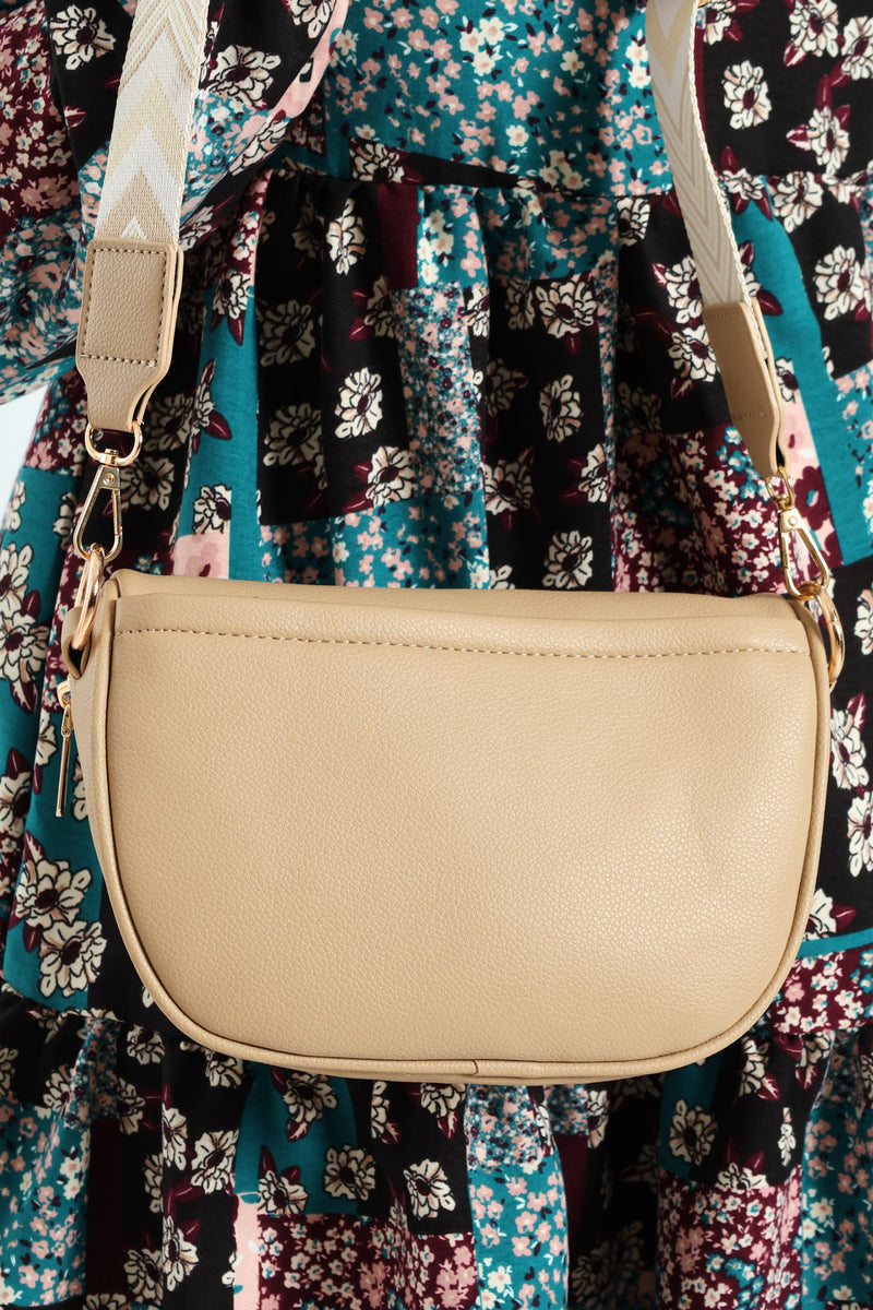 Gold Zip Moon Bag - Taupe