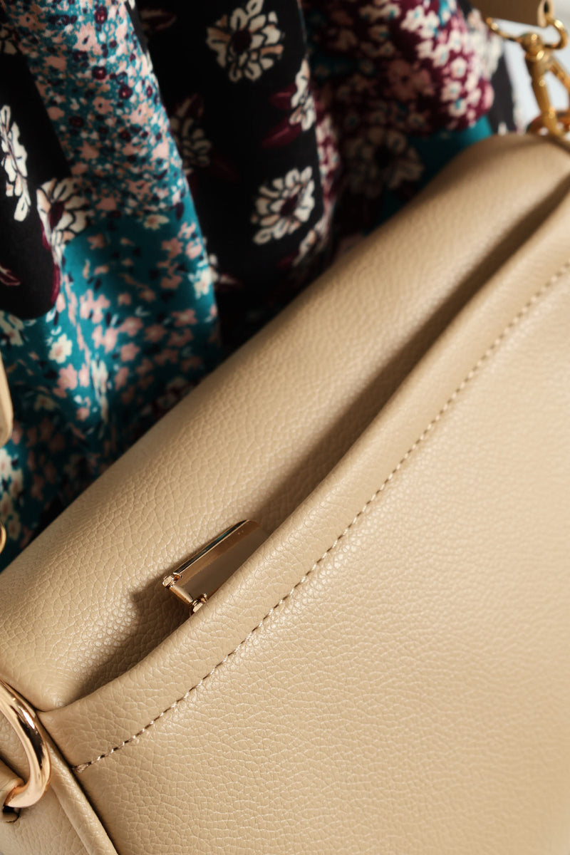 Gold Zip Moon Bag - Taupe