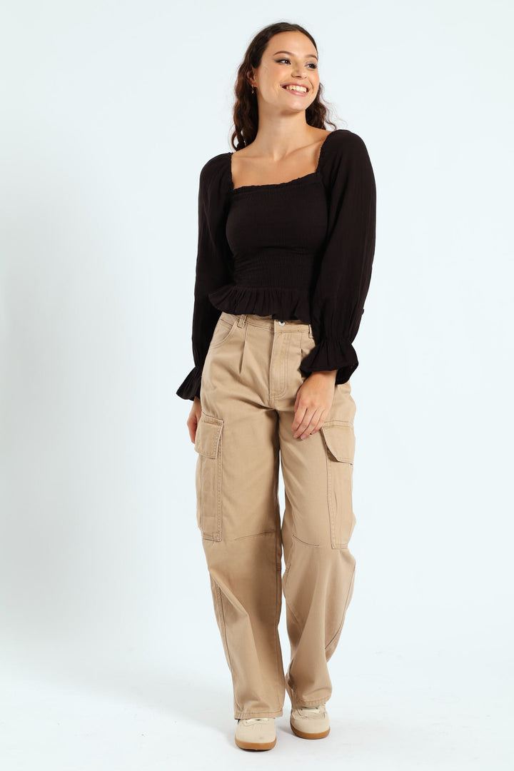 Smock Square Neck Top - Black