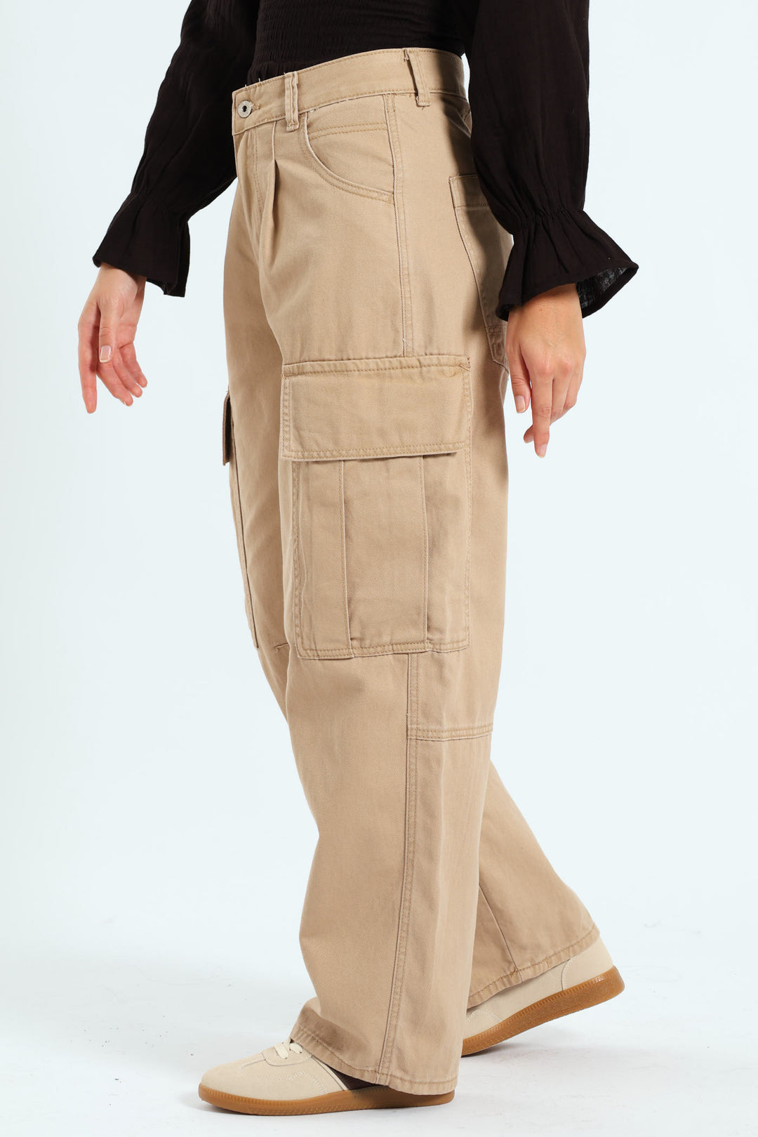 Pleated Barrel Cargo Pants - Stone