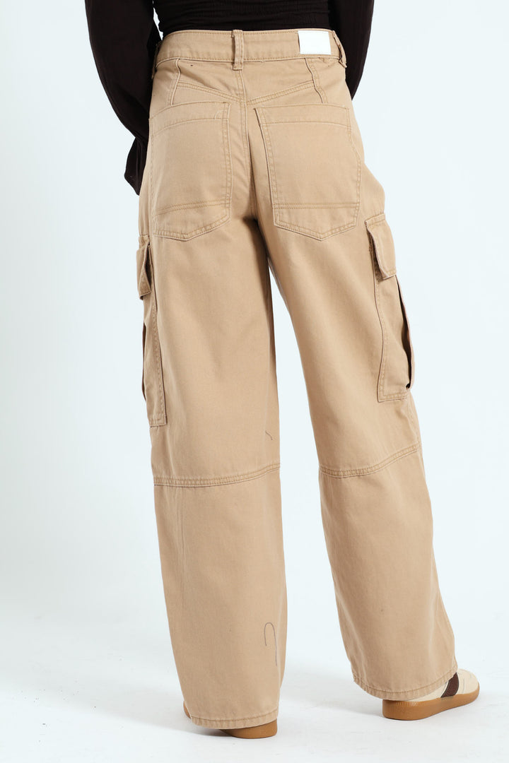 Pleated Barrel Cargo Pants - Stone