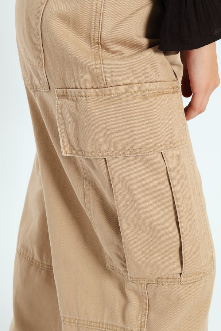 Pleated Barrel Cargo Pants - Stone