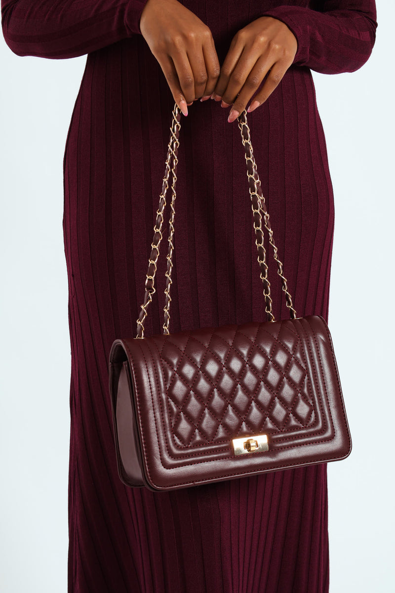 Quilted Chain Satchel - Wine