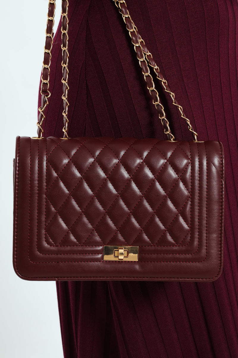 Quilted Chain Satchel - Wine