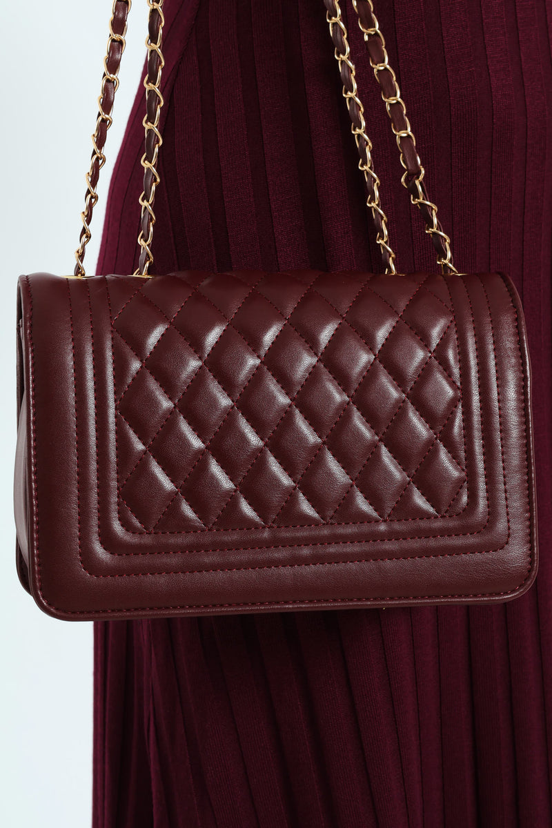 Quilted Chain Satchel - Wine