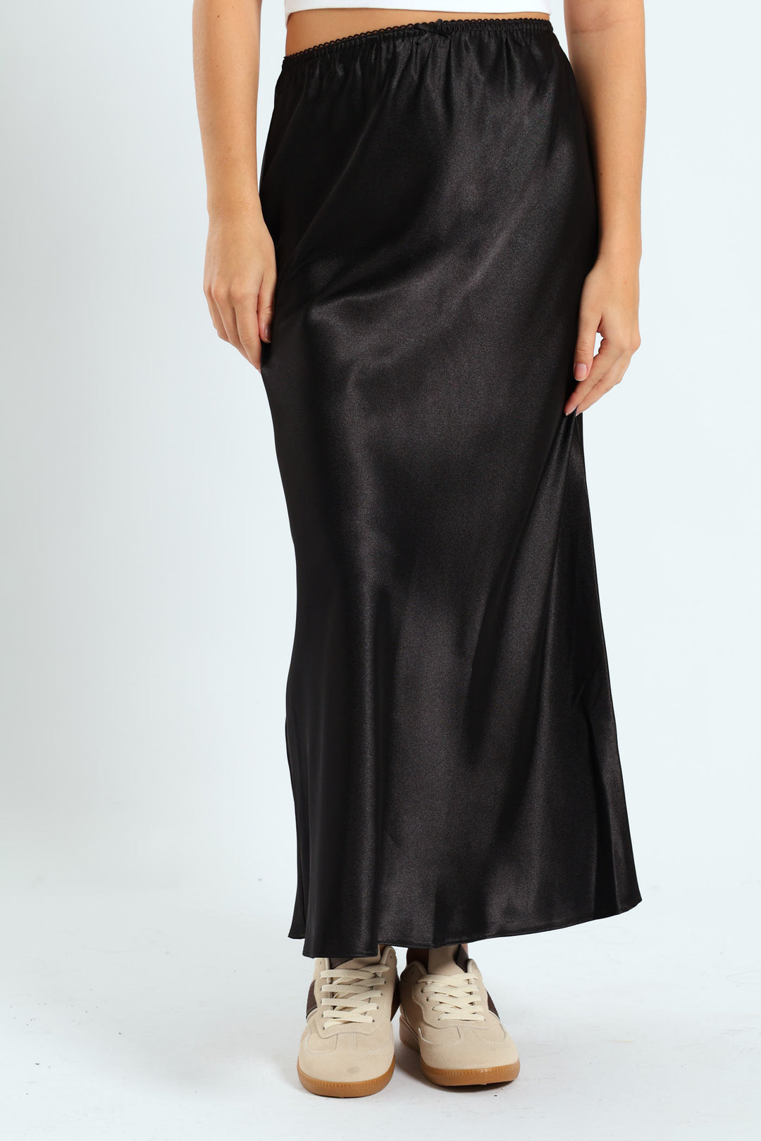 Satin Midi Skirt - Black