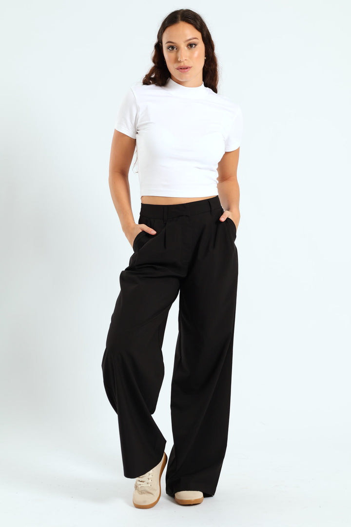 Pleated Tailored Wide Leg Pants - Black