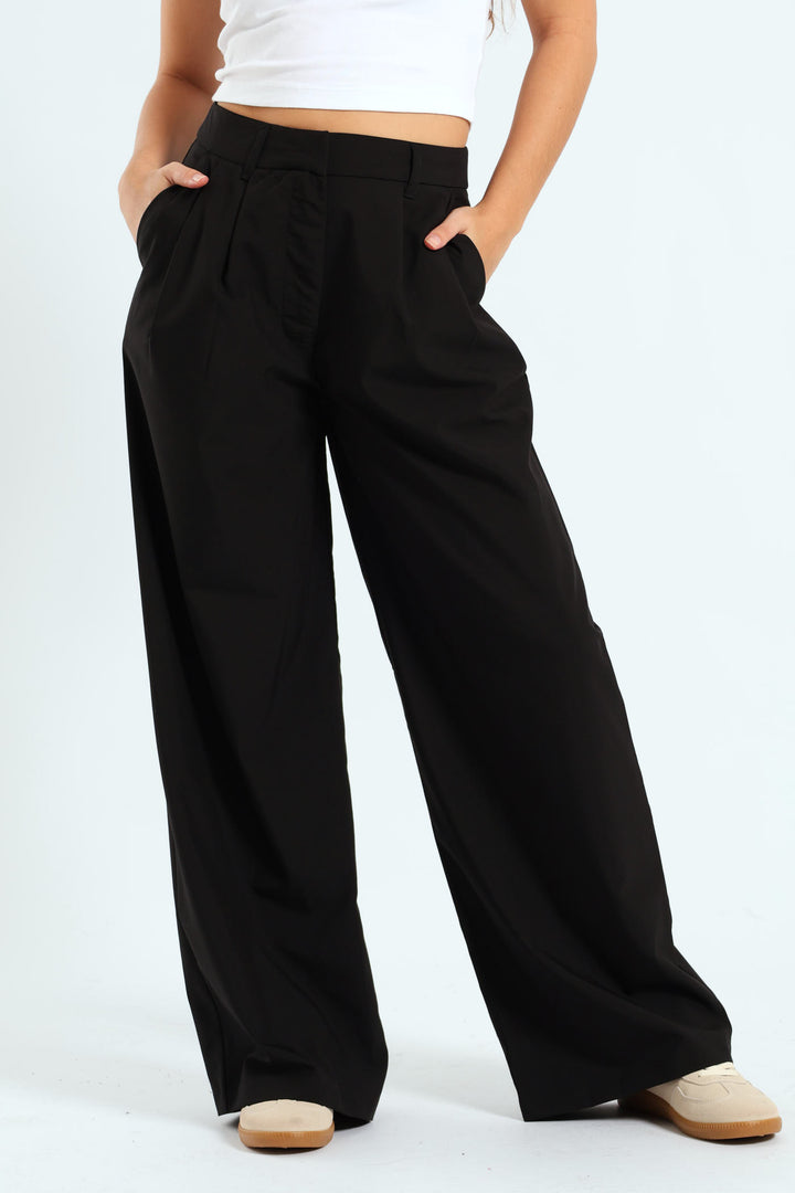 Pleated Tailored Wide Leg Pants - Black