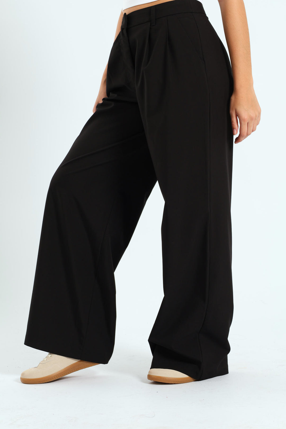 Pleated Tailored Wide Leg Pants - Black