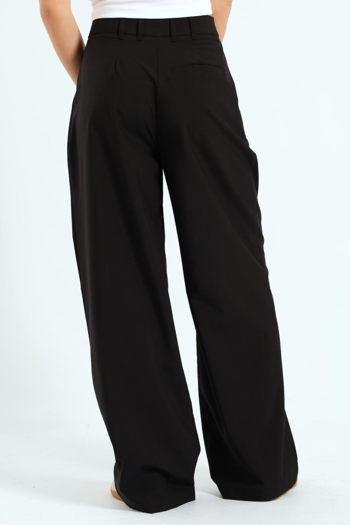 Pleated Tailored Wide Leg Pants - Black