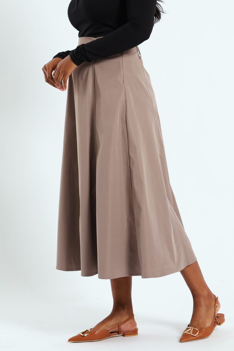 Panelled Flared Twill Midaxi Skirt - Taupe