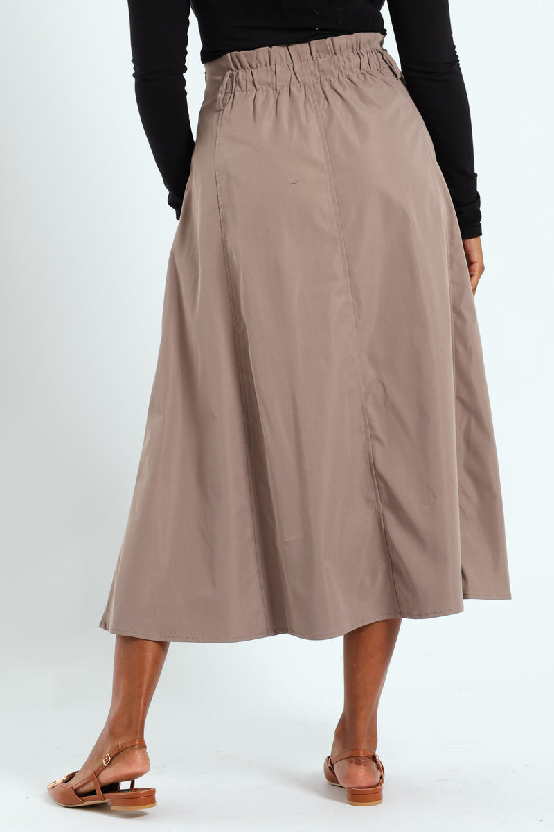 Panelled Flared Twill Midaxi Skirt - Taupe