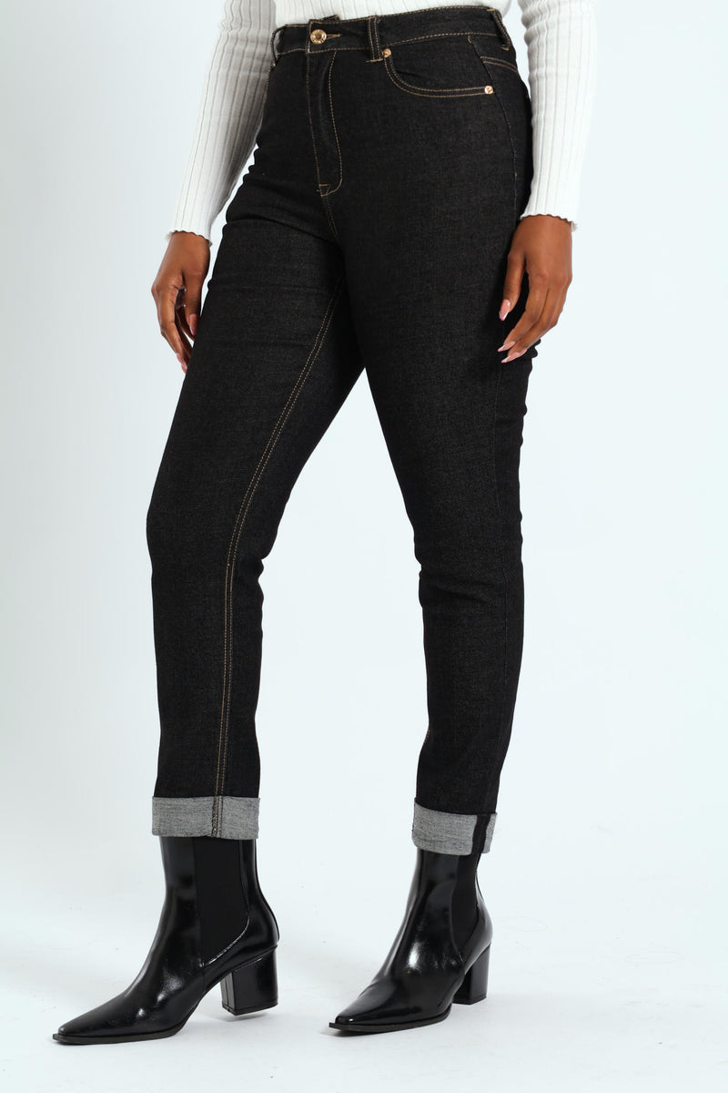 Roll Hem Crease Front Cigarette Denim - Black