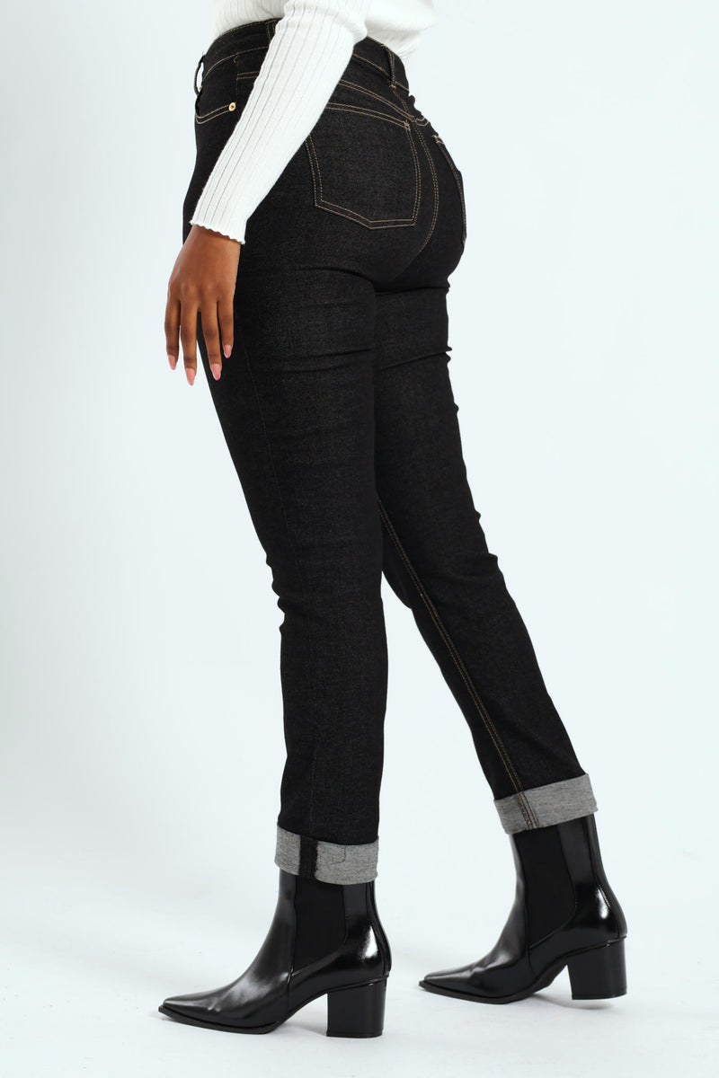 Roll Hem Crease Front Cigarette Denim - Black