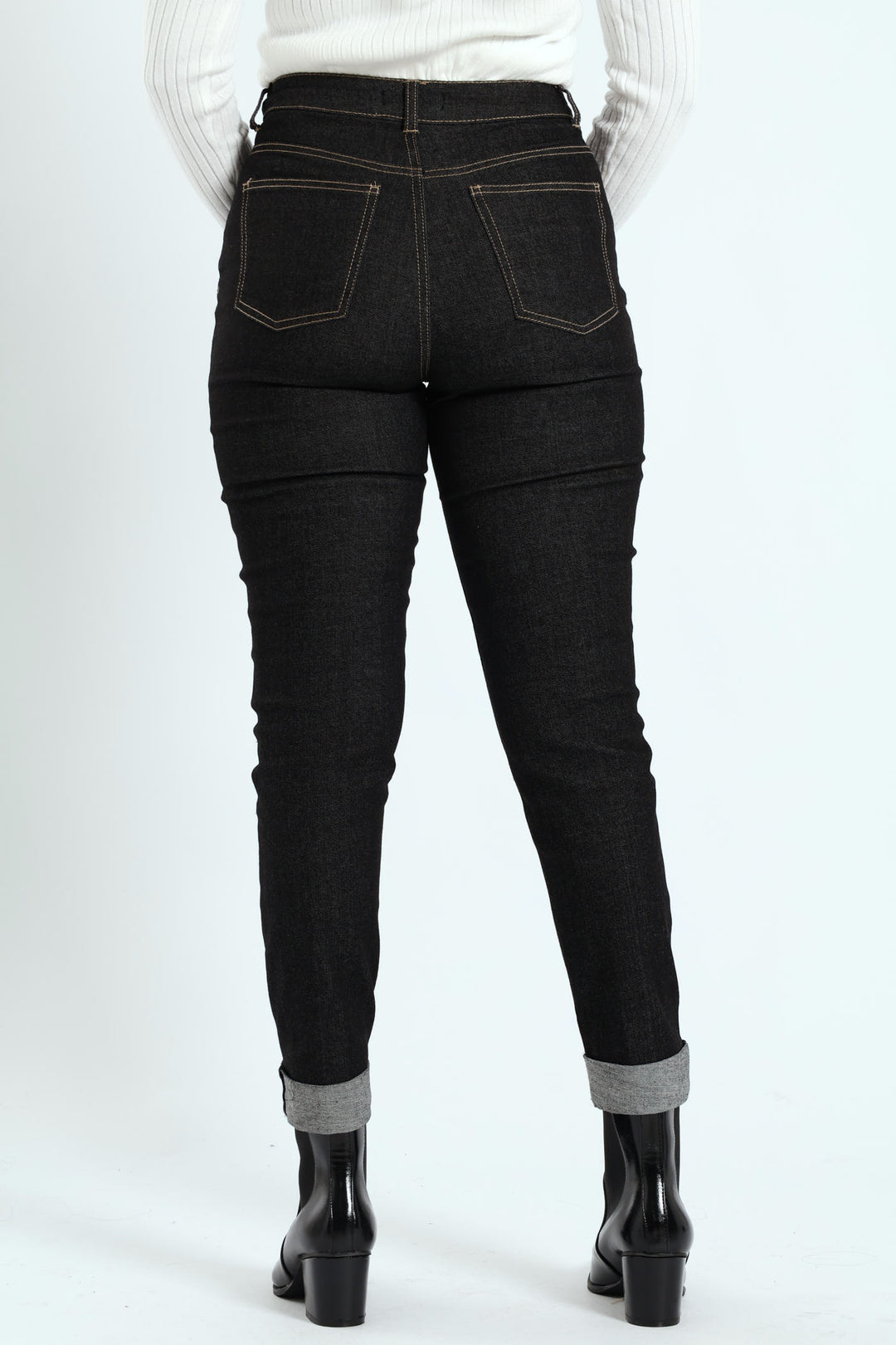 Roll Hem Crease Front Cigarette Denim - Black