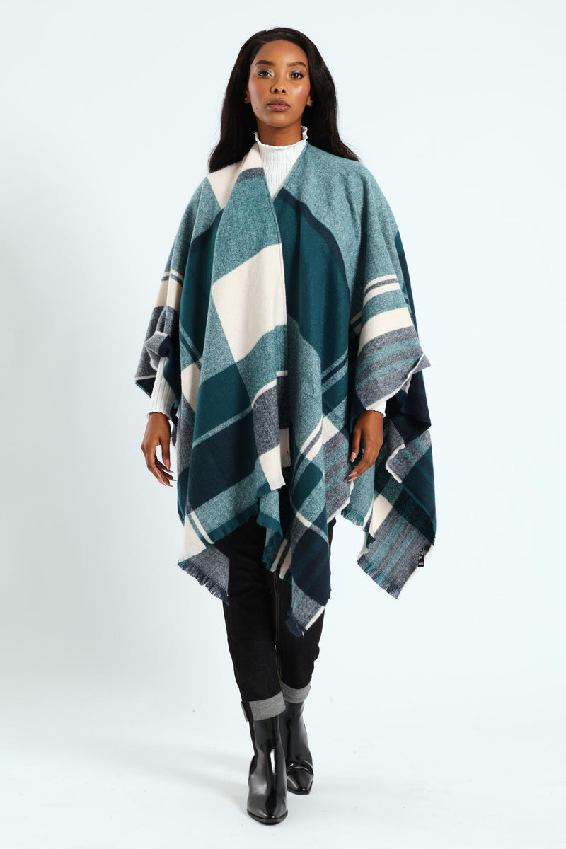 Check Shawl - Blue